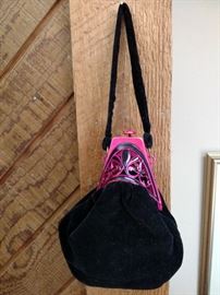 Black velvet vintage handbag with Bakelite clasp