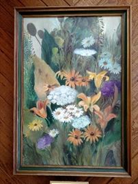 Framed oil painting of flowers signed lower right A. Glant