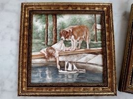 Framed porcelain tile signed H.H. Morson