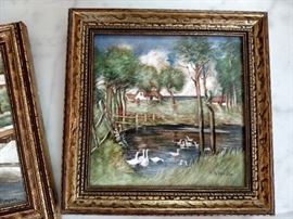 Framed porcelain tile signed H.H. Morson
