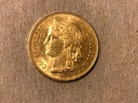 Scarce 1893-B Swiss Helvetia 20 Franc Gold Coin in Mint State Uncirculated Condition.  Only 100,000 minted