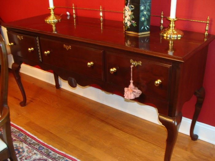 Lexington mahogany server w/brass gallery rail, 3 drawers, 68 in. long