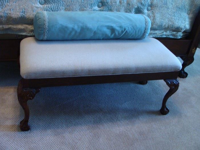 Matching upholstered bench w/ball-claw feet 