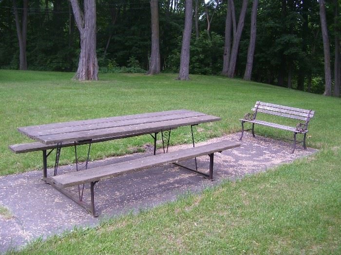 Picnic tables and benches.