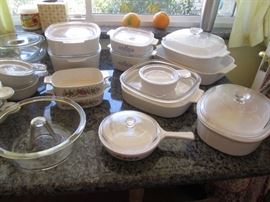 Wonderful Assortment of Corning Ware. Also, "Glasbake" Angel Food Cake Maker