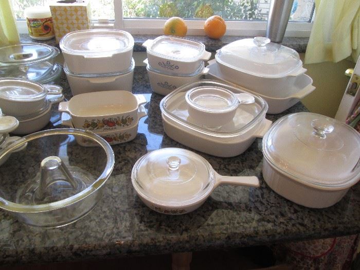 Wonderful Assortment of Corning Ware. Also, "Glasbake" Angel Food Cake Maker