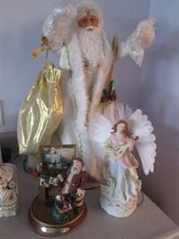 Kinkade Figurine of Santa at Fireplace, plus "White Christmas Santa" by Ashton Drake