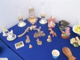 Hurricane Lamps, Anniversary Clock and Small Figurines