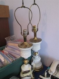 Pair of Vintage, Hob-Nail Milk Glass, Lamp Bases