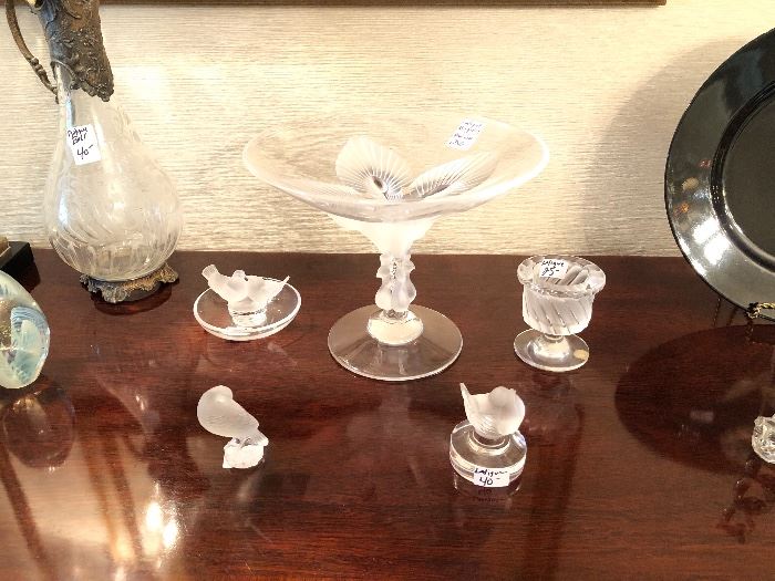 Lalique Virgina peacock compote and other small pieces