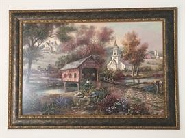 Large Carl Valente Painting with signature, Razzberry Creek Crossing