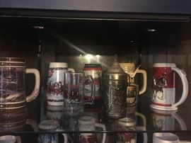 Assorted Budweiser steins