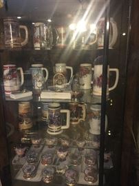 display case with collectables