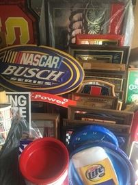 Assorted been and Nascar garage art signs