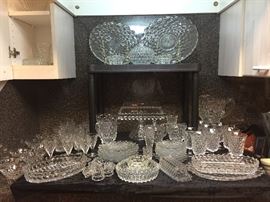 Large, lovely selection of Fostoria American. Clear and bright. 