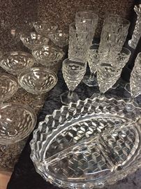 Large, lovely selection of Fostoria American. Clear and bright. 