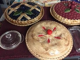 Ceramic pie plates and covers. 