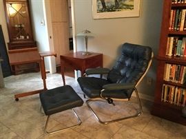  Leather Norwegian stressless recliner and footstool. Mid century.