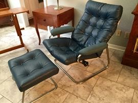 Leather Norwegian stressless recliner and footstool. Mid century.