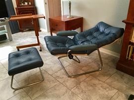  Leather Norwegian stressless recliner and footstool. Mid century.