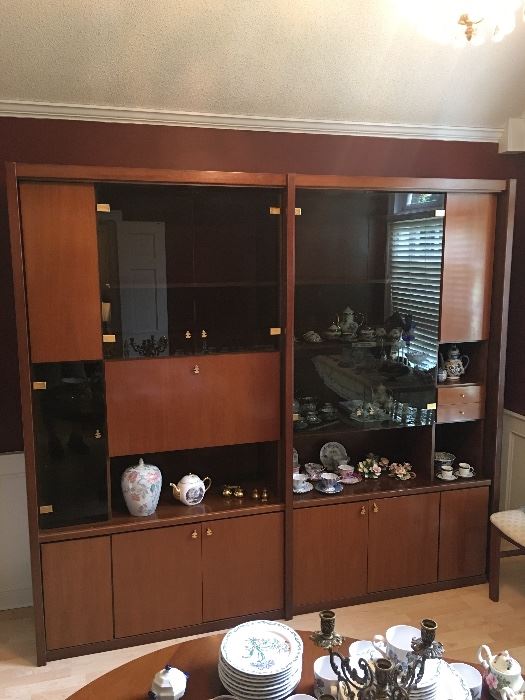 Stunning wall unit display system-brought from Overton erseas military travels vintage Asian Contempoary flair, this one has a dry bar in it.
