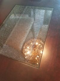 Dining Room Table with Crackled Glass Inlay and Chairs