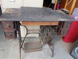 Singer Treadle Sewing Machine Within Cabinet