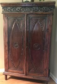 8. Hand Carved 2 Door Cupboard from Singapore (3'5'' x 1'5'' x 5'6'')