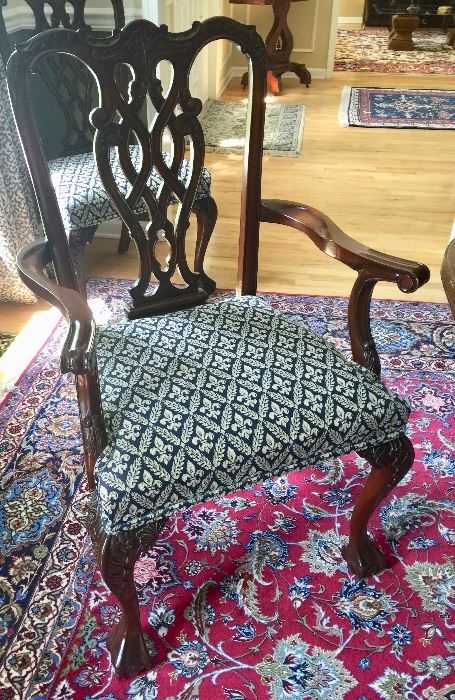 26. Ribbon Back Chippendale Beven Funnel Mahogany Dining Chairs (2 Arm, 6 Side)