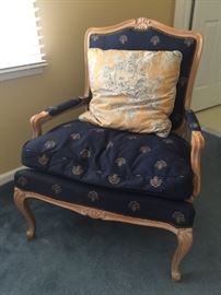 51. Carved French Side Chair w/ Nailhead Detail & Navy Upholstery (29'' x 2' x 36'')