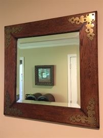 Beveled Wood Mirror w/ Brass Accents