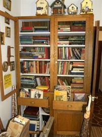 Antique Oak Cabinet & Books