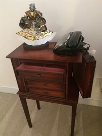 Jewelry Armoire/End Table, Statue, Phone