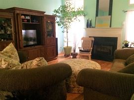 Sofa, Matching Love Seat, Large Round Ottoman, Large Entertainment Center, Rocker, More