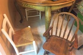 Painted Table that has 4 Matching Chairs, Two small child-size chairs
