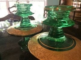 Detain on Green/Gilt Candle Holders