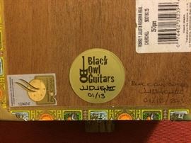 Markings on Signed Black Owl Guitars Cigar Box Guitar