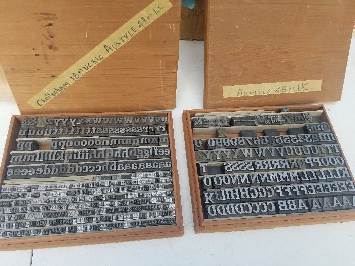 Vintage printing letterpress letter blocks, typeset. We have at least 2 sets, maybe 3