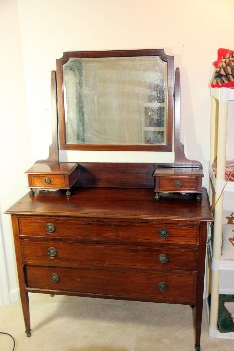 Antique Dresser & Mirror with Handkerchief Drawers