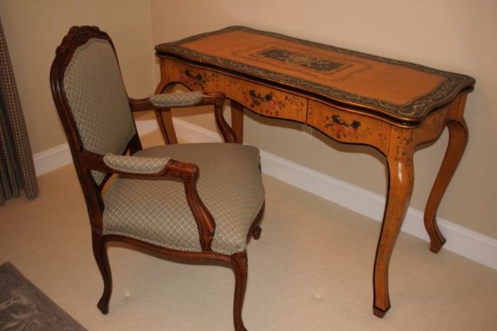 Stenciled Desk with Upholstered Chair