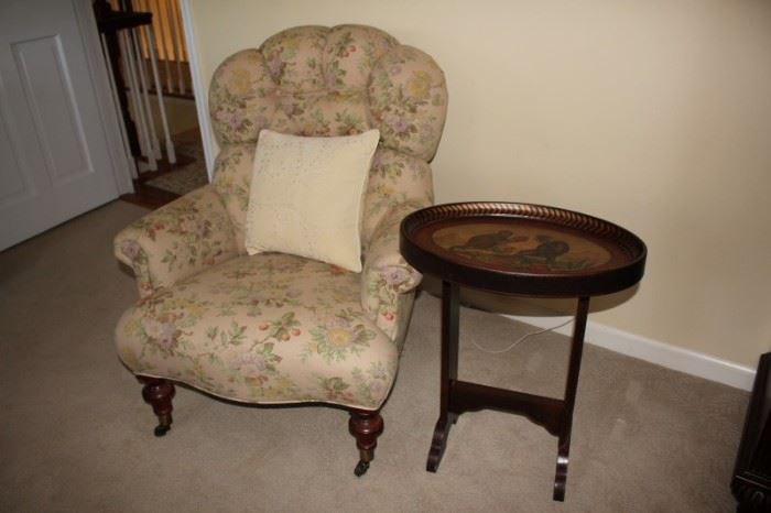 Floral Comfy Chair and Stenciled Round Side Table