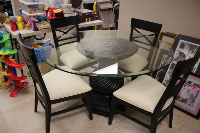 Round Glass Pedestal Table with 4 Chairs, Toys and Art