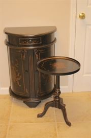Demi-Lune Cabinet and  Small Round Pedestal Table