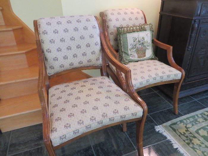 OPEN ARM SIDE CHAIRS
ELEPHANT FABRIC UPHOLSTERED SEATS
