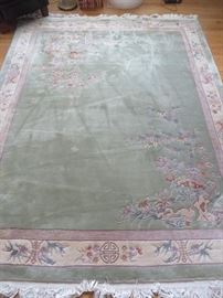 CHINESE GREEN AUBUSSON FLORAL RUG
