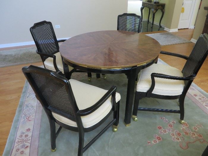 VINTAGE GAME TABLE WITH 4 CAIN BACK CHAIRS ON COASTERS
