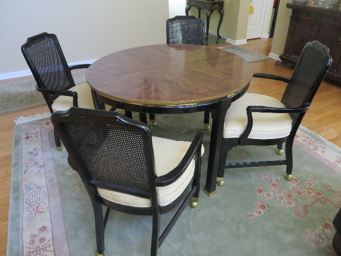 VINTAGE GAME TABLE WITH CAIN BACK CHAIRS ON COASTERS
