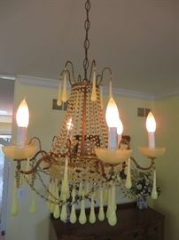  FRENCH CHANDELIER OPALINE GLASS DROPS & BEADS
VINTAGE 1930'S 
