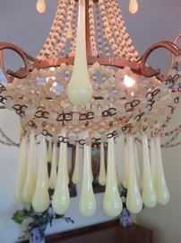  FRENCH CHANDELIER OPALINE GLASS DROPS & BEADS
VINTAGE 1930'S 
