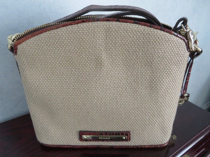 BRAHMIN SUMMER WEAVE WITH LEATHER TRIM PURSE
